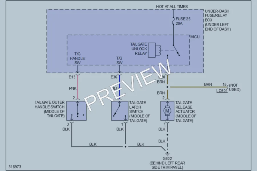 2009 Acura RDX Trunk Tailgate Fuel Door wiring diagram preview