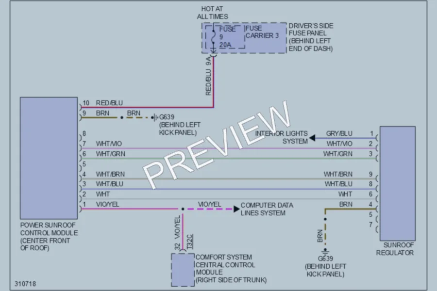 2009 Audi A4 Power Top Sunroof wiring diagram preview