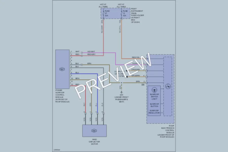 2009 Audi A8L Power Top Sunroof wiring diagram preview