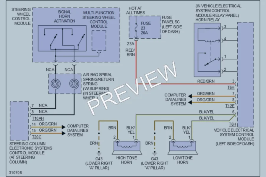 2009 Audi TT Horn wiring diagram preview