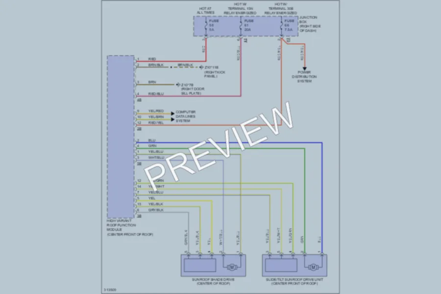 2009 BMW 750i Power Top Sunroof wiring diagram preview