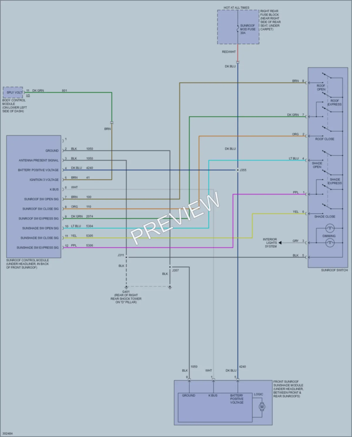 2009 Cadillac SRX Power Top Sunroof wiring diagram preview