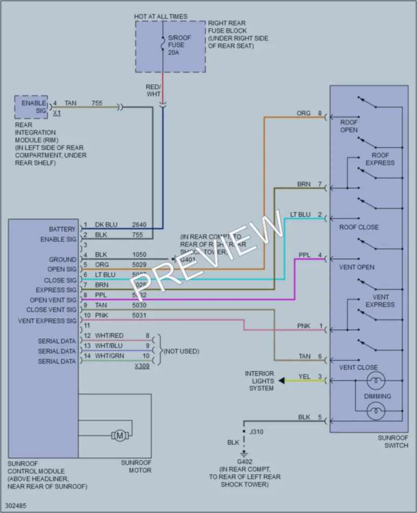 2009 Cadillac STS Power Top Sunroof wiring diagram preview