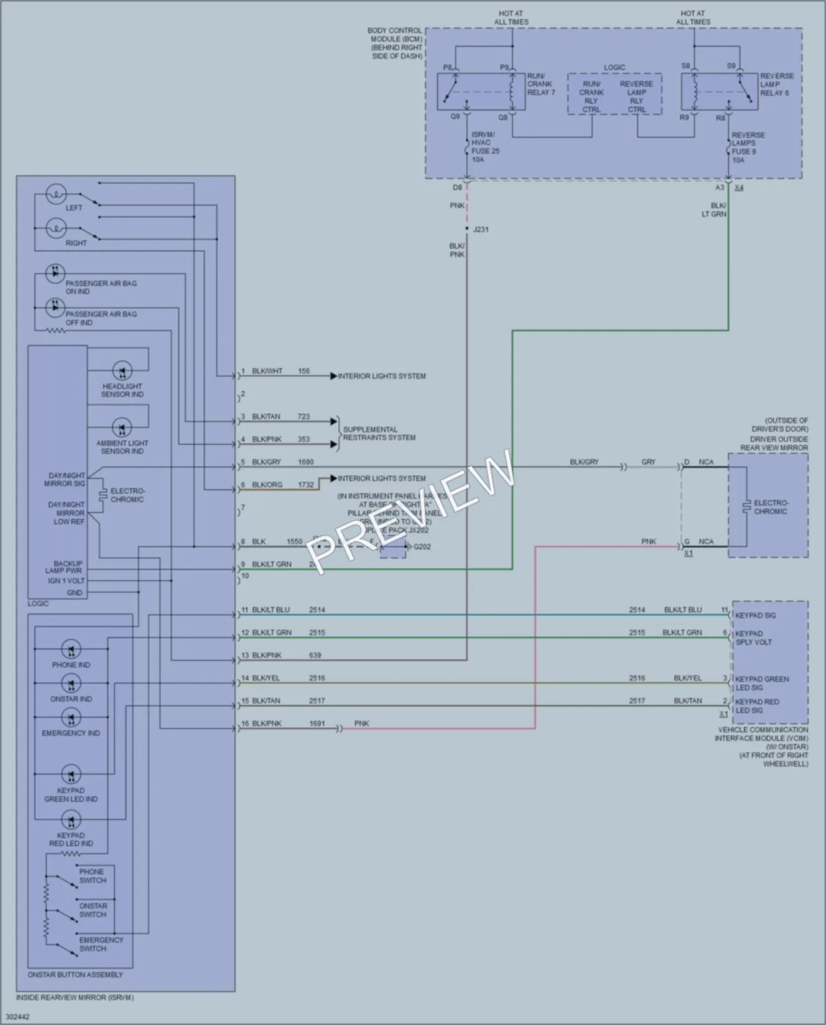 2009 Cadillac XLRV Power Mirrors wiring diagram preview