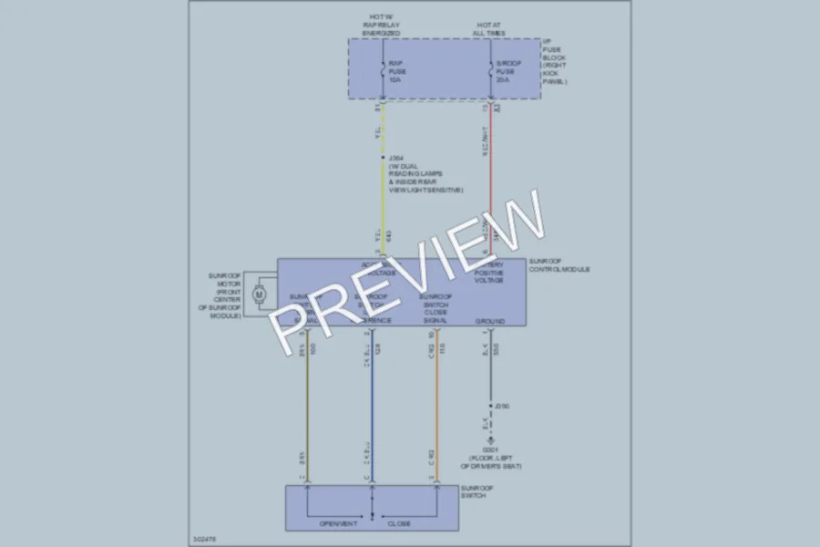 2009 Chevrolet Impala Power Top Sunroof wiring diagram preview