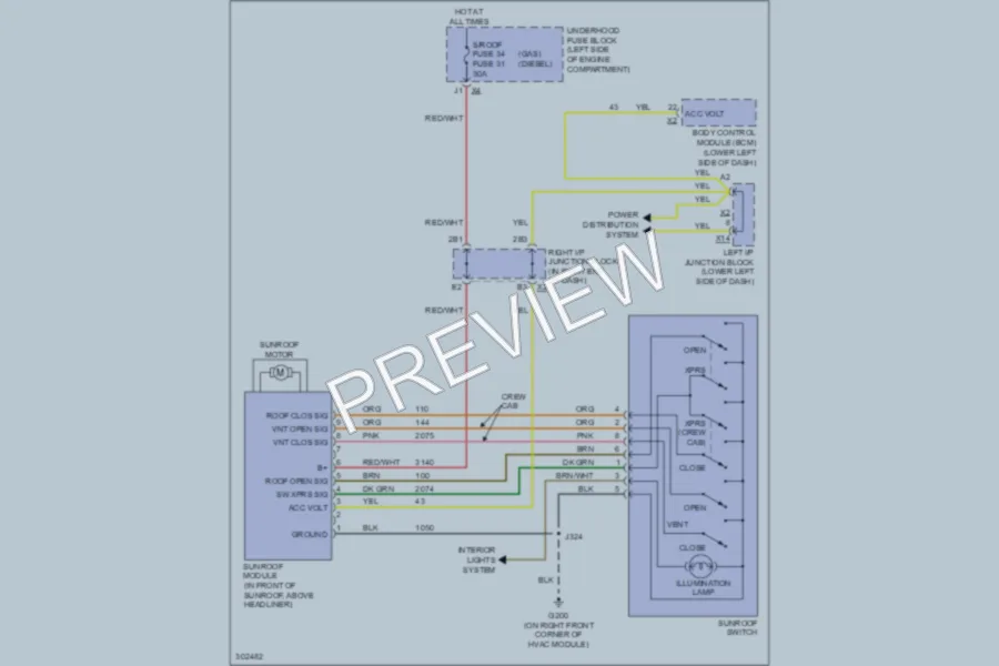 2009 Chevrolet 3500 Hd Power Top Sunroof wiring diagram preview