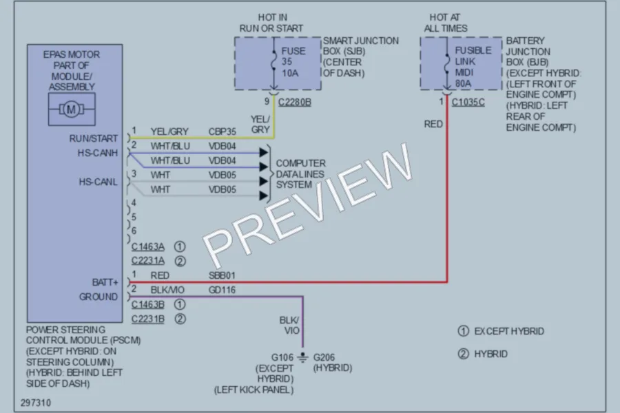 2009 Ford Escape Electronic Power Steering wiring diagram preview
