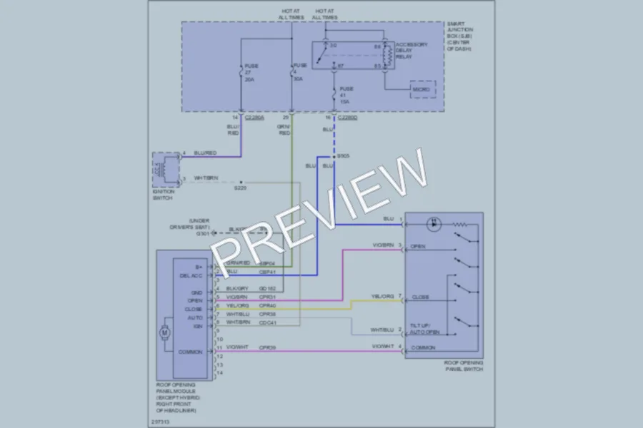 2009 Ford EscapeHybrid Power Top Sunroof wiring diagram preview