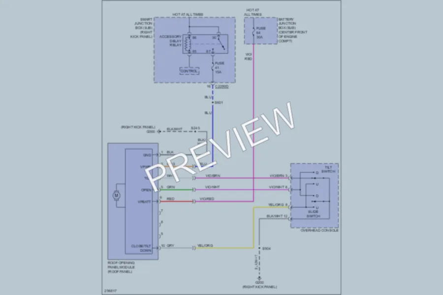 2009 Ford ExpeditionEL Power Top Sunroof wiring diagram preview