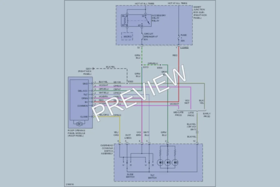 2009 Ford F150 Power Top Sunroof wiring diagram preview