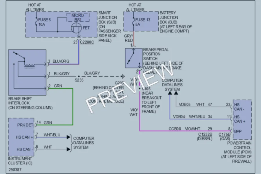 2009 Ford F250 Super Duty Shift Interlock wiring diagram preview