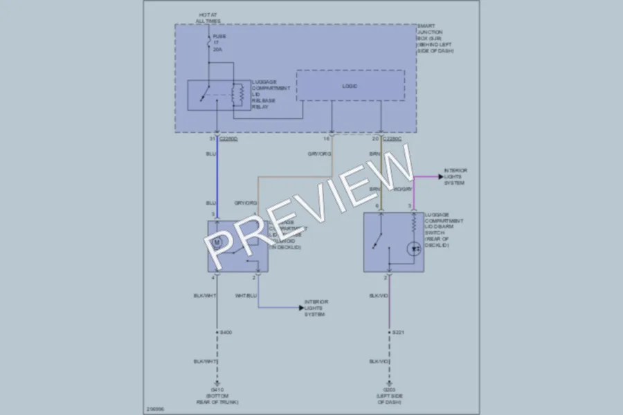 2009 Ford Focus Trunk Tailgate Fuel Door wiring diagram preview