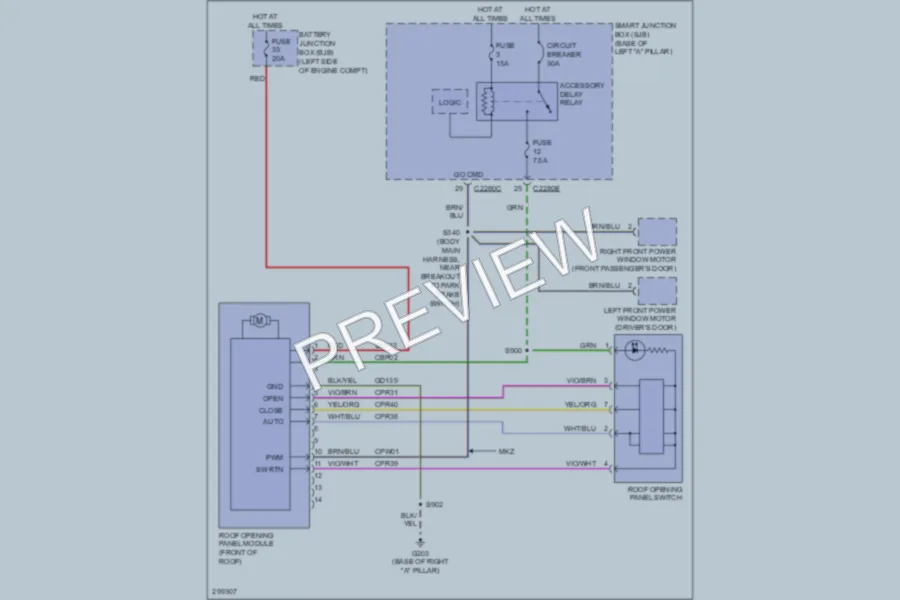 2009 Ford Fusion Power Top Sunroof wiring diagram preview