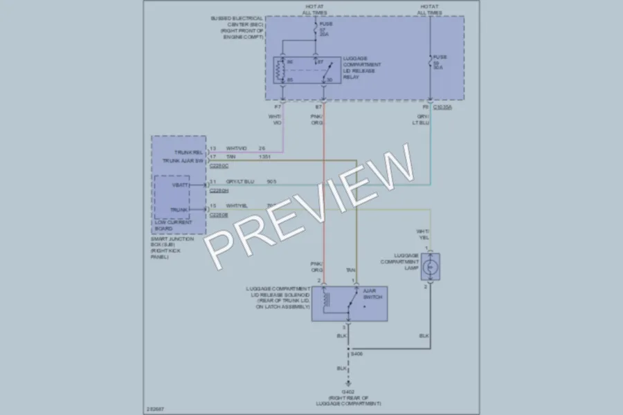 2009 Ford Mustang Trunk Tailgate Fuel Door wiring diagram preview