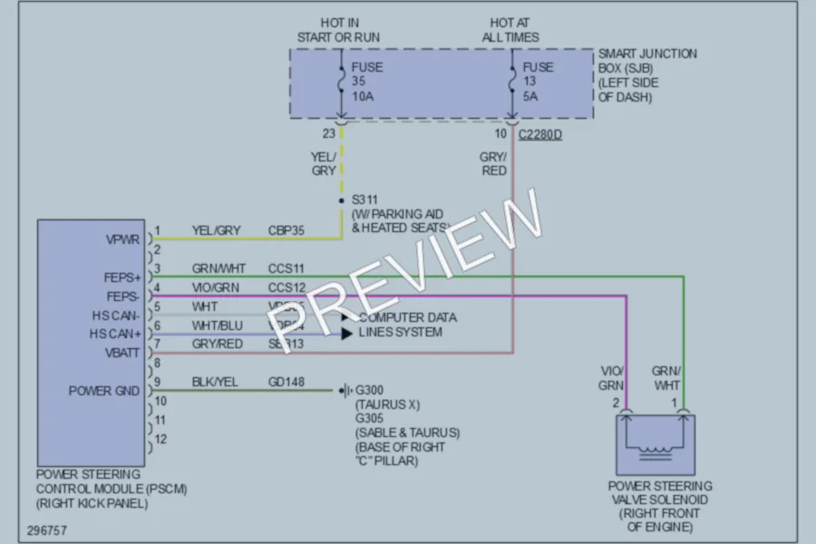 2009 Ford Taurus Electronic Power Steering wiring diagram preview