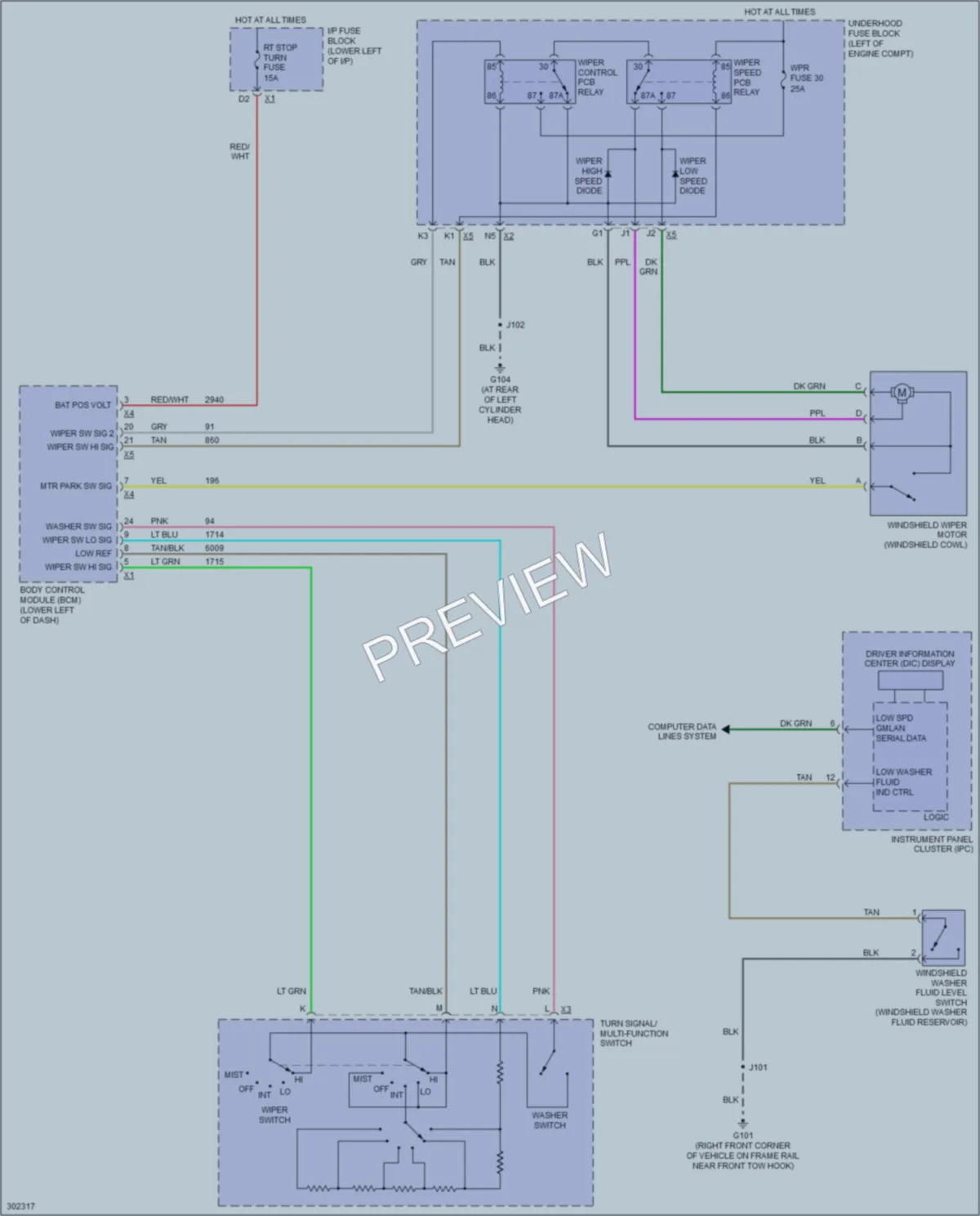 2009 HUMMER H2SUT Wiper Washer wiring diagram preview