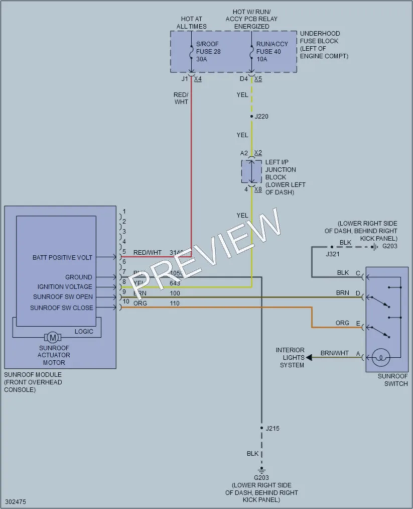 2009 HUMMER H2SUV Power Top Sunroof wiring diagram preview
