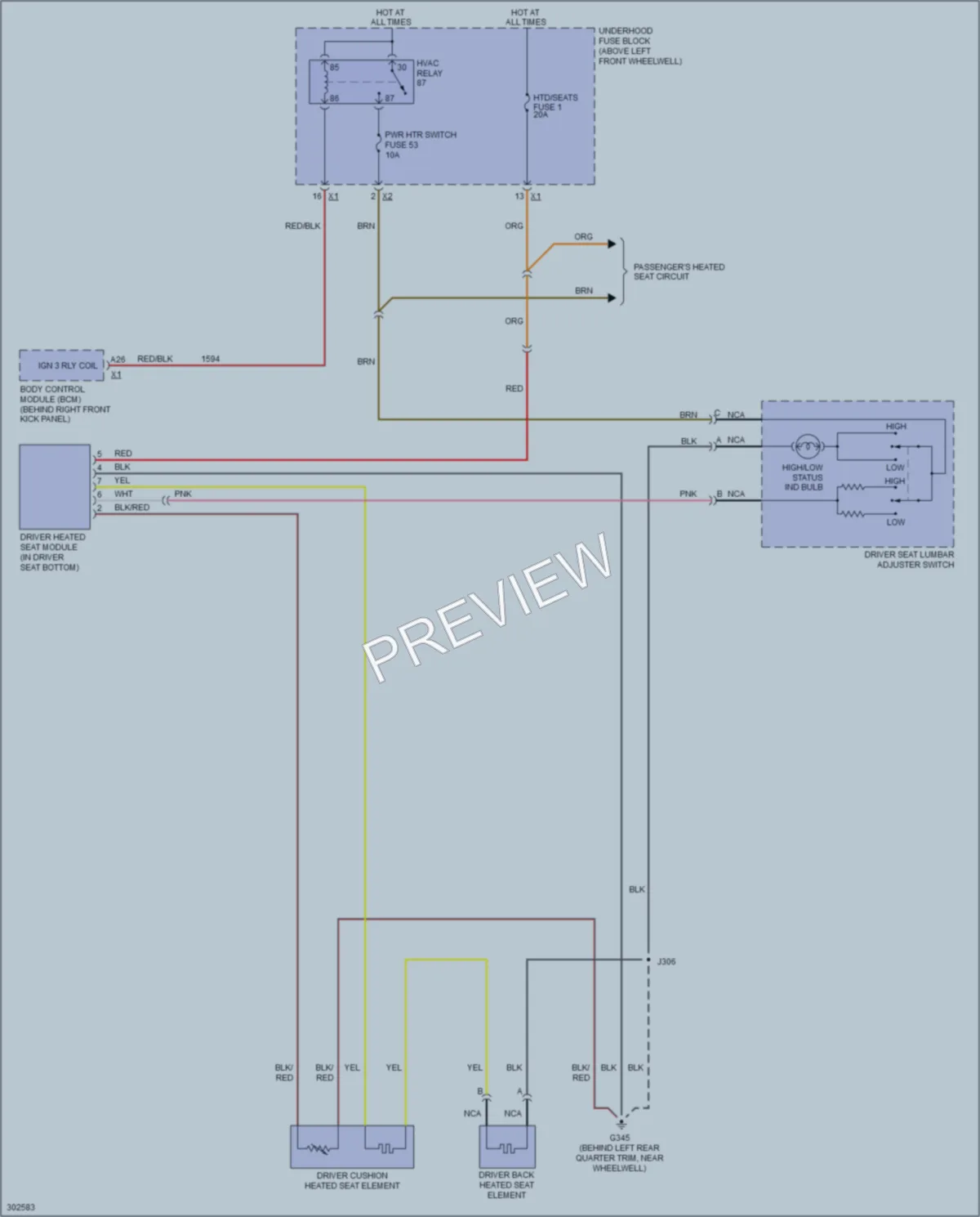 2009 HUMMER H3T Power Seats wiring diagram preview