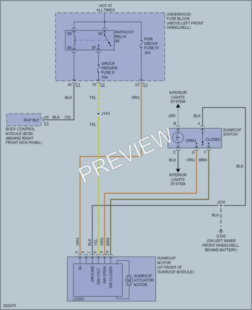 2009 HUMMER H3T Power Top Sunroof wiring diagram preview