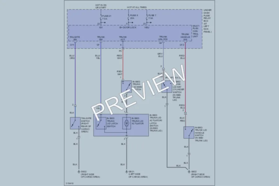 2009 Honda Ridgeline Trunk Tailgate Fuel Door wiring diagram preview