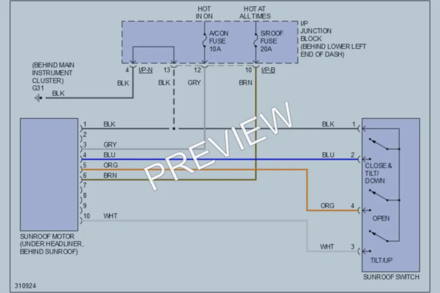 2009 Hyundai SantaFe Power Top Sunroof wiring diagram preview