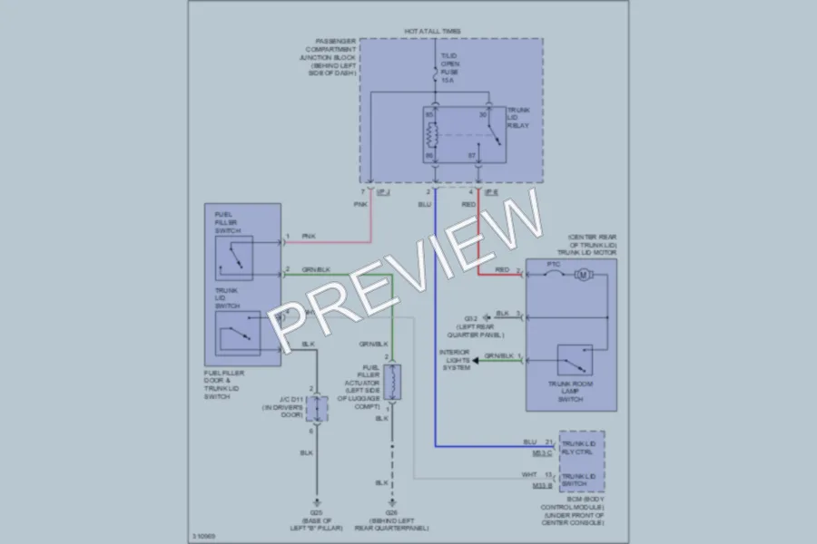 2009 Hyundai Sonata Trunk Tailgate Fuel Door wiring diagram preview
