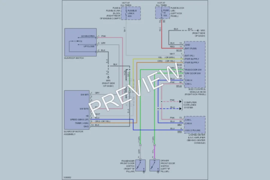2009 Infiniti EX35 Power Top Sunroof wiring diagram preview