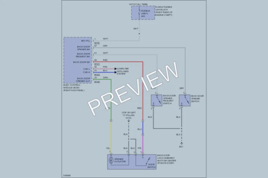 2009 Infiniti EX35 Trunk Tailgate Fuel Door wiring diagram preview