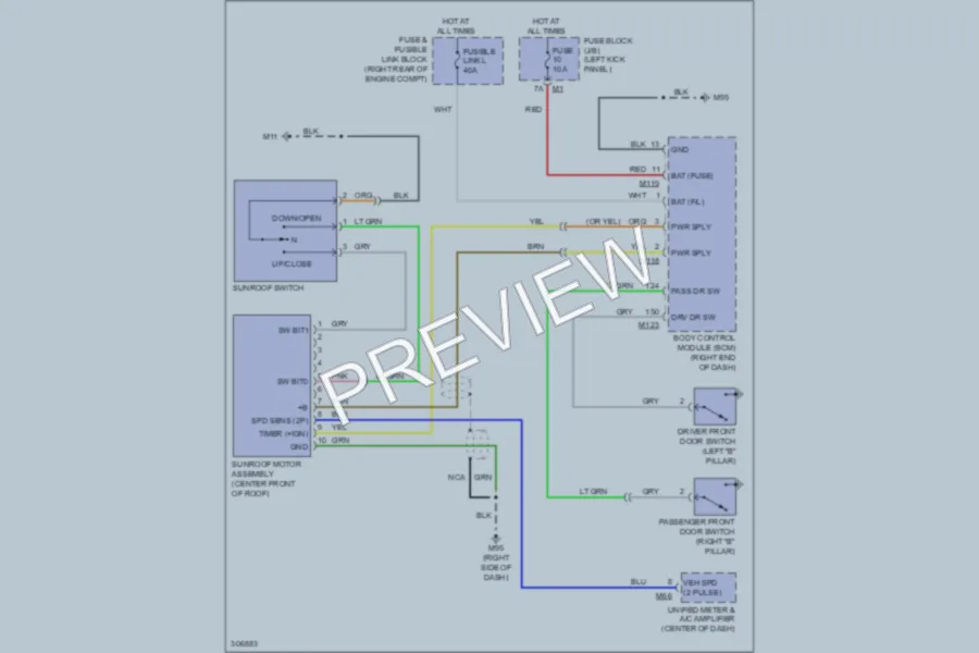 2009 Infiniti FX50 Power Top Sunroof wiring diagram preview