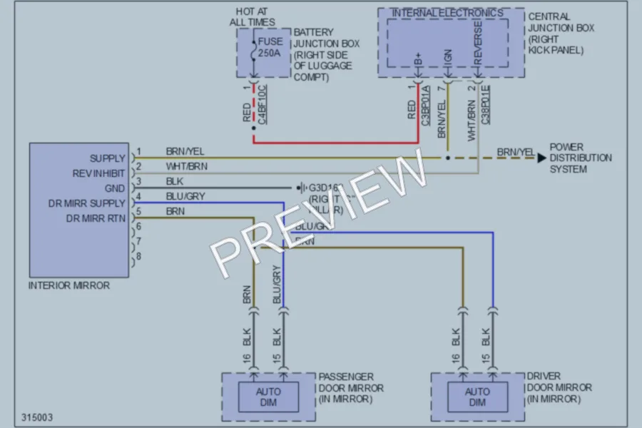 2009 Jaguar XF Power Mirrors wiring diagram preview