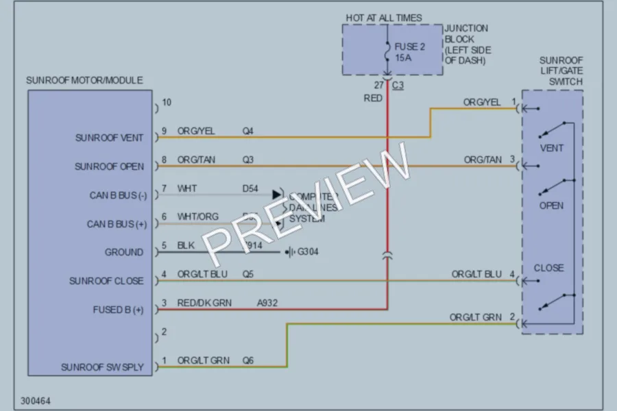 2009 Jeep Commander Power Top Sunroof wiring diagram preview