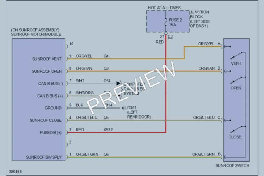2009 Jeep GrandCherokee Power Top Sunroof wiring diagram preview