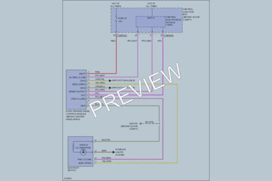 2009 LandRover LR2 Power Top Sunroof wiring diagram preview