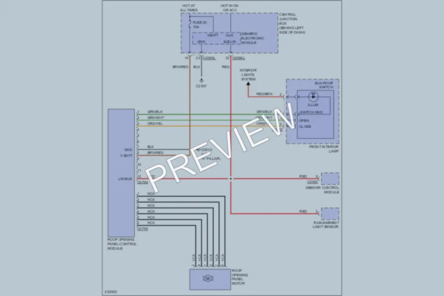 2009 LandRover LR3 Power Top Sunroof wiring diagram preview