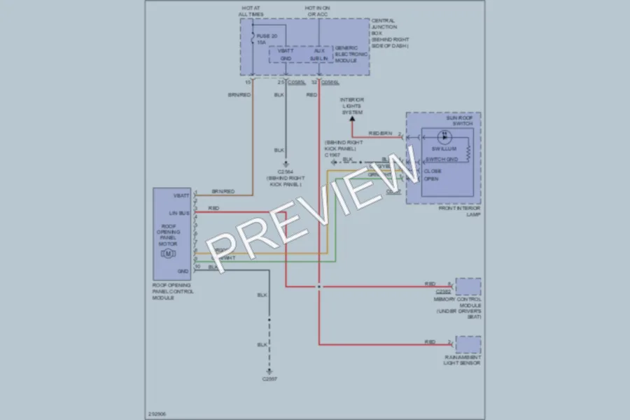 2009 LandRover RangeRoverSport Power Top Sunroof wiring diagram preview