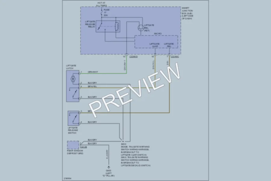 2009 Lincoln MKX Trunk Tailgate Fuel Door wiring diagram preview