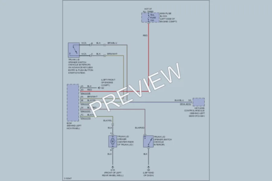 2009 Mazda 6 Trunk Tailgate Fuel Door wiring diagram preview