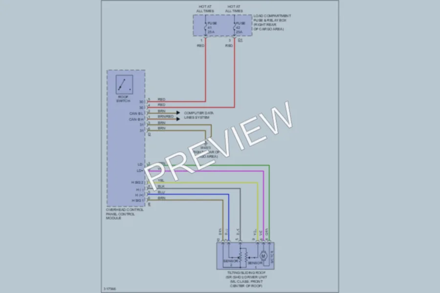 2009 MercedesBenz ML320BLUETEC Power Top Sunroof wiring diagram preview