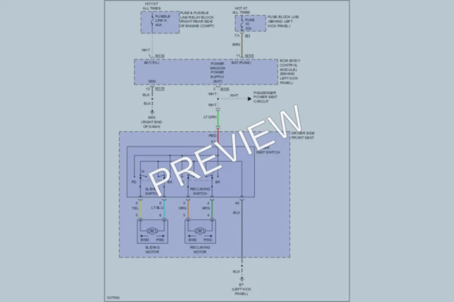 2009 Nissan 370Z Power Seats wiring diagram preview