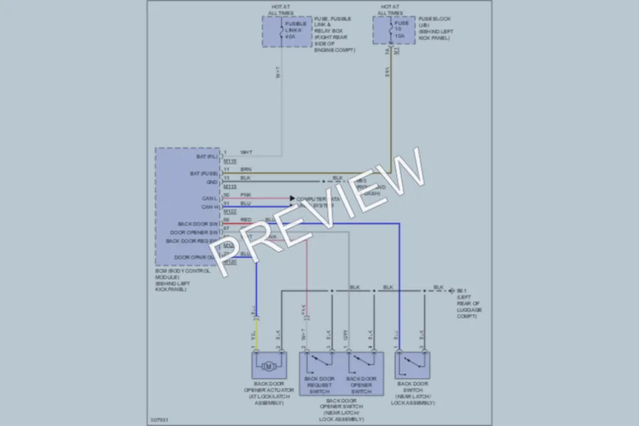 2009 Nissan 370Z Trunk Tailgate Fuel Door wiring diagram preview
