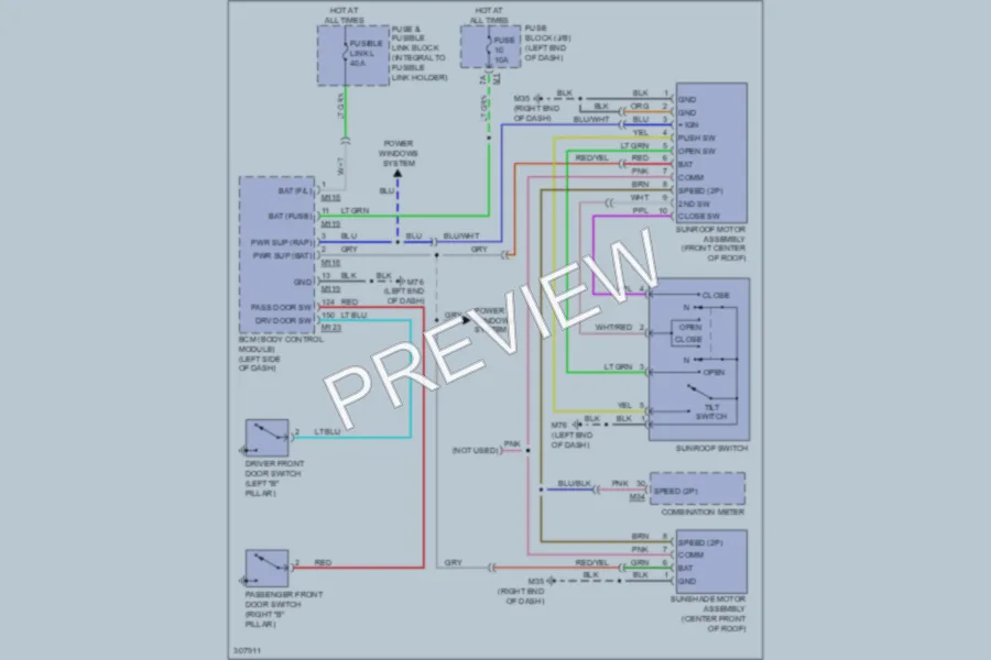 2009 Nissan Murano Power Top Sunroof wiring diagram preview