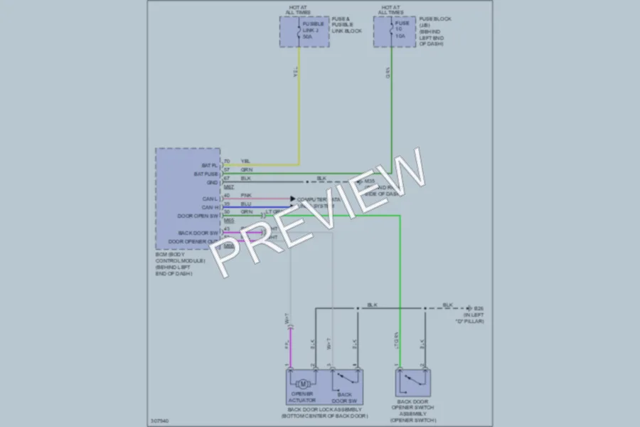 2009 Nissan Rogue Trunk Tailgate Fuel Door wiring diagram preview