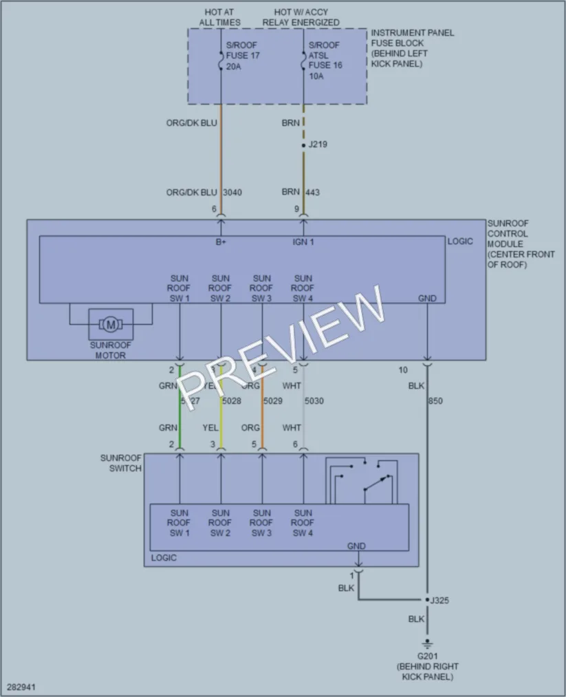2009 Pontiac G8 Power Top Sunroof wiring diagram preview