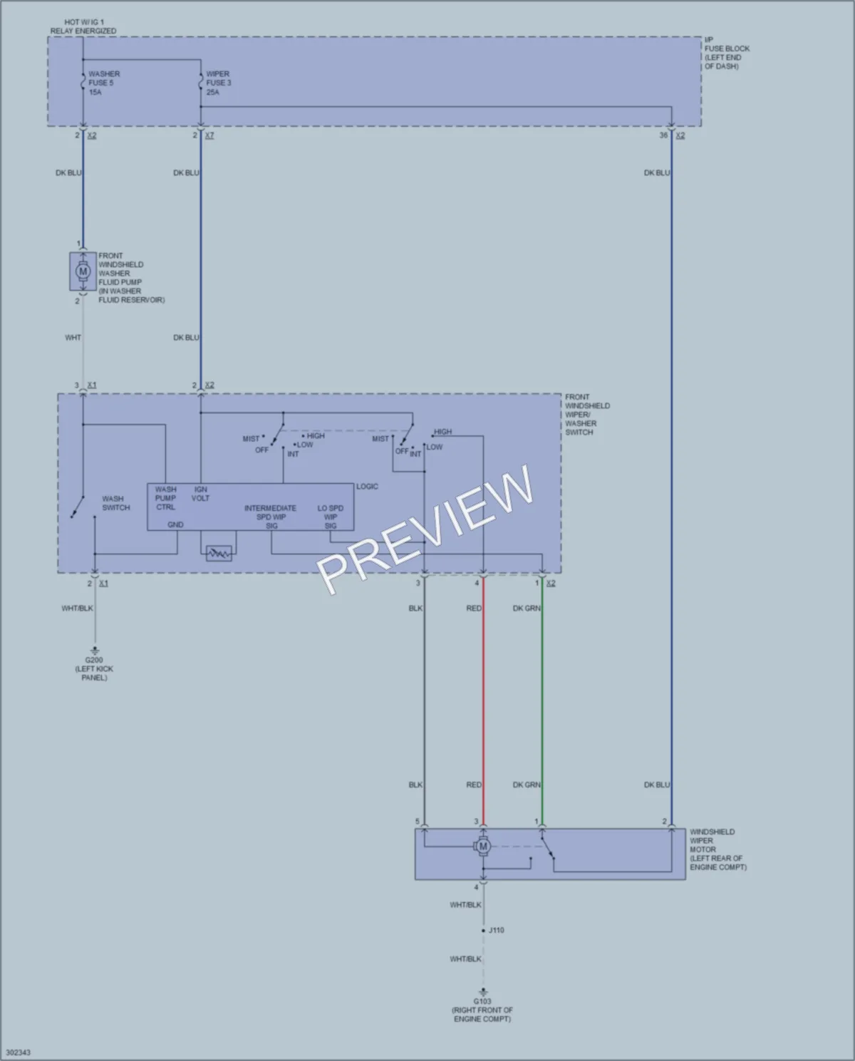 2009 Pontiac Vibe Wiper Washer wiring diagram preview
