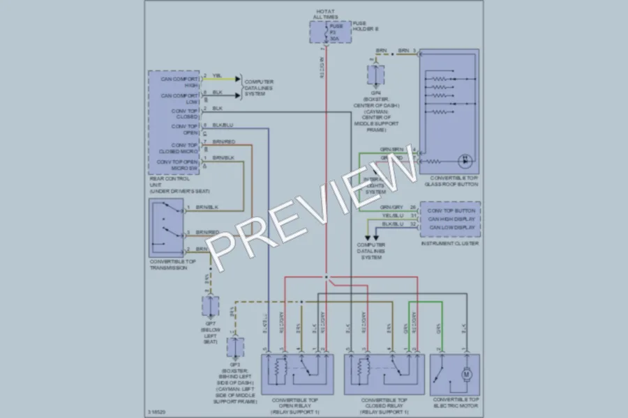 2009 Porsche Boxster Power Top Sunroof wiring diagram preview