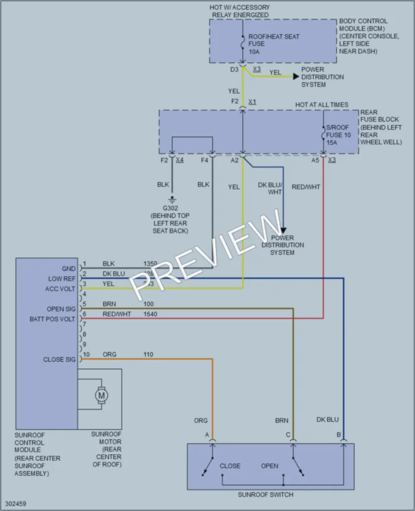 2009 Saturn Aura Power Top Sunroof wiring diagram preview