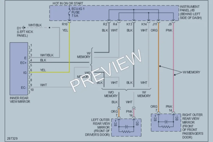 2009 Toyota Avalon Power Mirrors wiring diagram preview