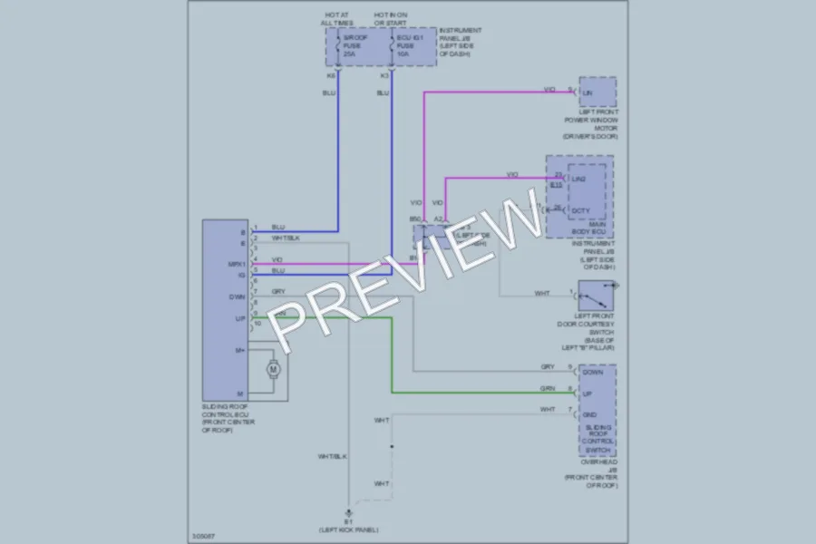 2009 Toyota RAV4 Power Top Sunroof wiring diagram preview