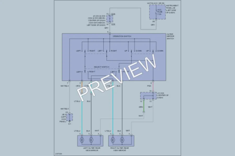 2009 Toyota Yaris Power Mirrors wiring diagram preview