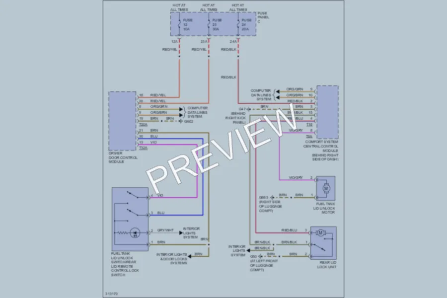 2009 Volkswagen GLI Trunk Tailgate Fuel Door wiring diagram preview